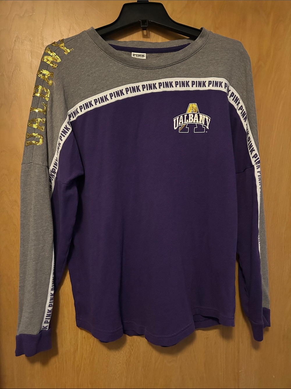 PINK Victoria's Secret Purple & Gray UAlbany Long Sleeve Tee